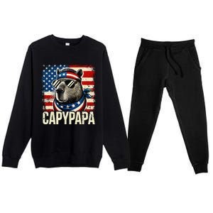 Capypapa 4th Of July American Flag Capybara Papa Usa Premium Crewneck Sweatsuit Set