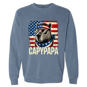 Capypapa 4th Of July American Flag Capybara Papa Usa Garment-Dyed Sweatshirt