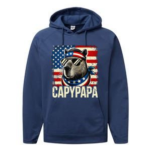 Capypapa 4th Of July American Flag Capybara Papa Usa Performance Fleece Hoodie