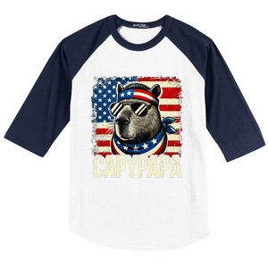 Capypapa 4th Of July American Flag Capybara Papa Usa Baseball Sleeve Shirt