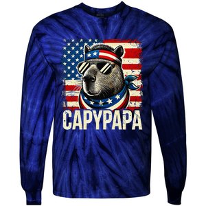 Capypapa 4th Of July American Flag Capybara Papa Usa Tie-Dye Long Sleeve Shirt