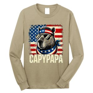 Capypapa 4th Of July American Flag Capybara Papa Usa Long Sleeve Shirt