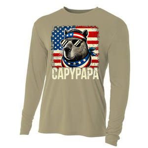 Capypapa 4th Of July American Flag Capybara Papa Usa Cooling Performance Long Sleeve Crew