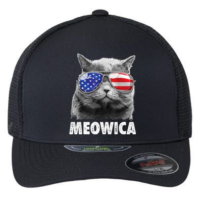 Cat 4th Of July Meowica American Flag Sunglasses Flexfit Unipanel Trucker Cap