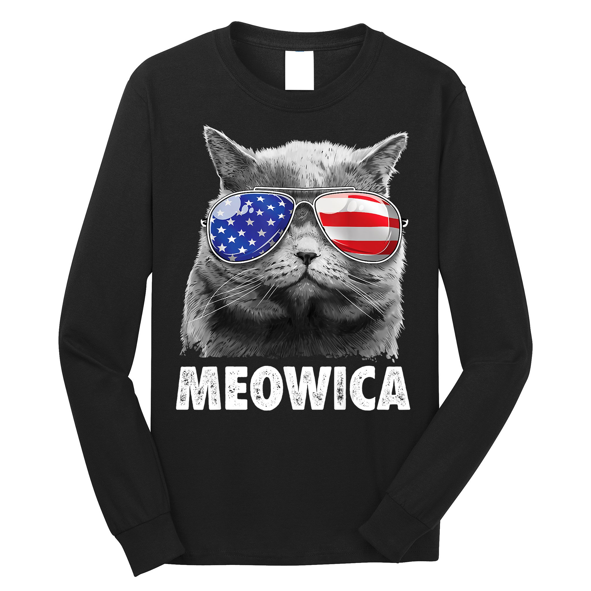 Cat 4th Of July Meowica American Flag Sunglasses Long Sleeve Shirt