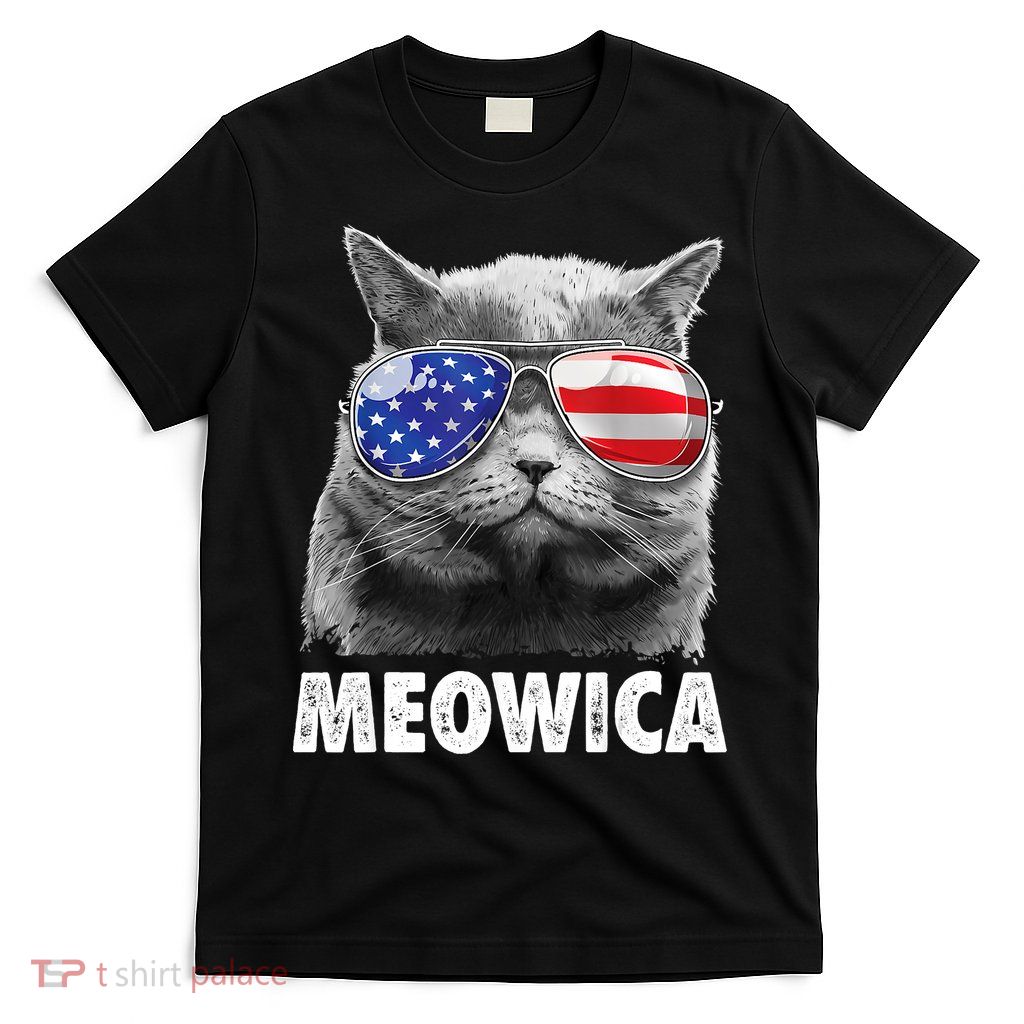 Cat 4th Of July Meowica American Flag Sunglasses T-Shirt
