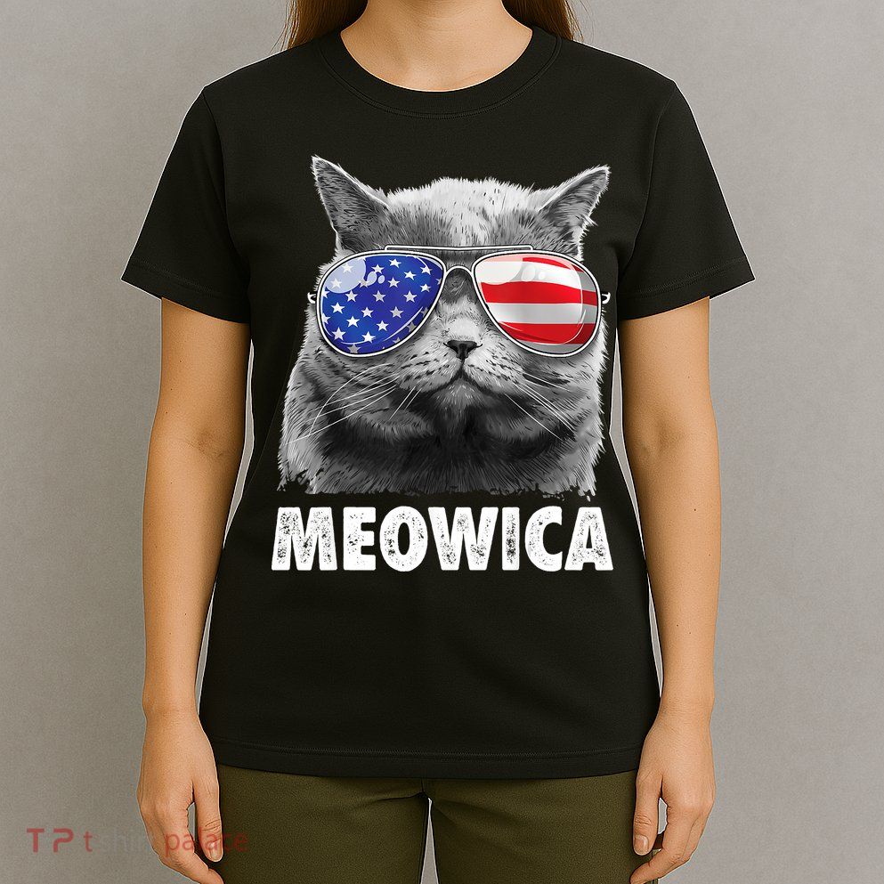 Cat 4th Of July Meowica American Flag Sunglasses T-Shirt