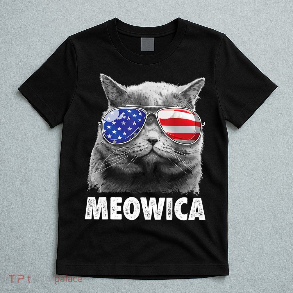 Cat 4th Of July Meowica American Flag Sunglasses T-Shirt