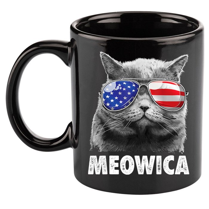 Cat 4th Of July Meowica American Flag Sunglasses 11oz C Handle Ceramic Mug