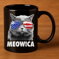 Cat 4th Of July Meowica American Flag Sunglasses 11oz C Handle Ceramic Mug