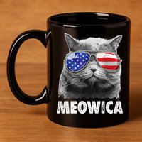 Cat 4th Of July Meowica American Flag Sunglasses 11oz C Handle Ceramic Mug