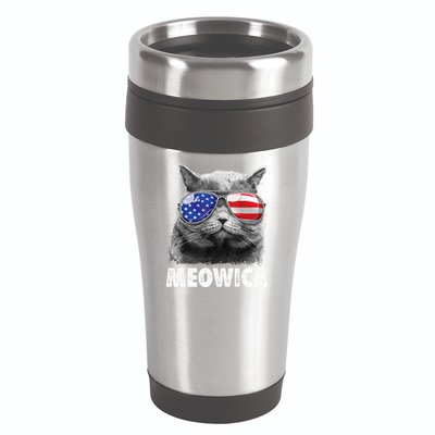 Cat 4th Of July Meowica American Flag Sunglasses 16oz Travel Tumbler