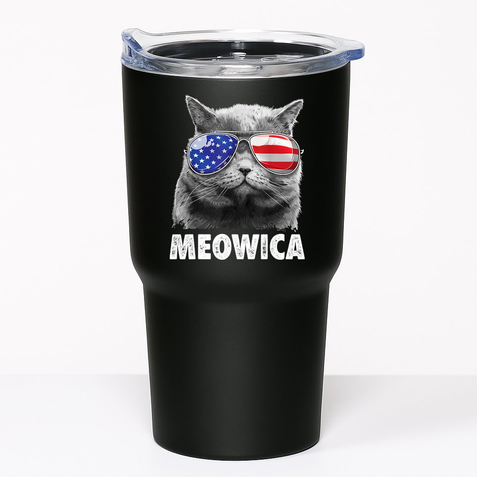 Cat 4th Of July Meowica American Flag Sunglasses Tumbler