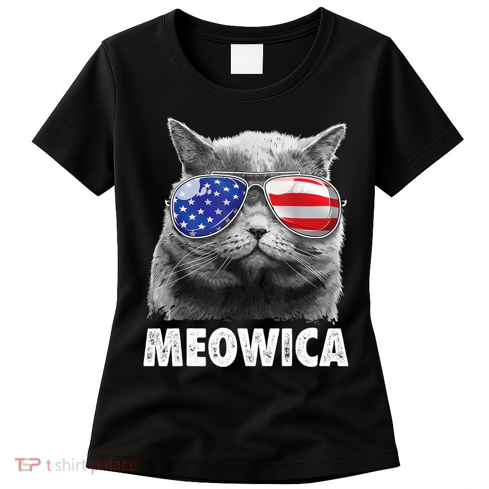 Cat 4th Of July Meowica American Flag Sunglasses Womens T-Shirt