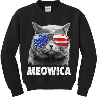 Cat 4th Of July Meowica American Flag Sunglasses Kids Sweatshirt
