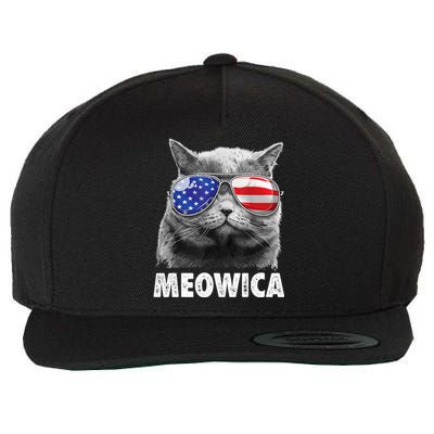 Cat 4th Of July Meowica American Flag Sunglasses Wool Snapback Cap