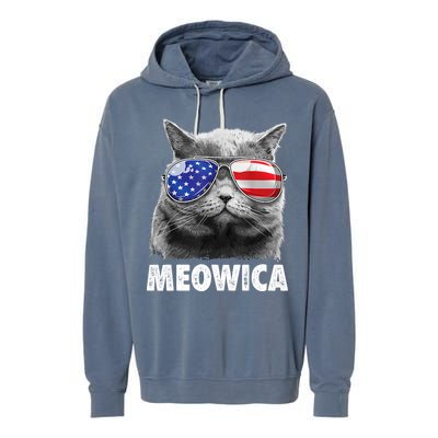 Cat 4th Of July Meowica American Flag Sunglasses Garment-Dyed Fleece Hoodie