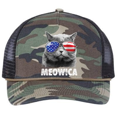 Cat 4th Of July Meowica American Flag Sunglasses Retro Rope Trucker Hat Cap