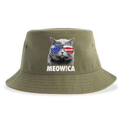 Cat 4th Of July Meowica American Flag Sunglasses Sustainable Bucket Hat