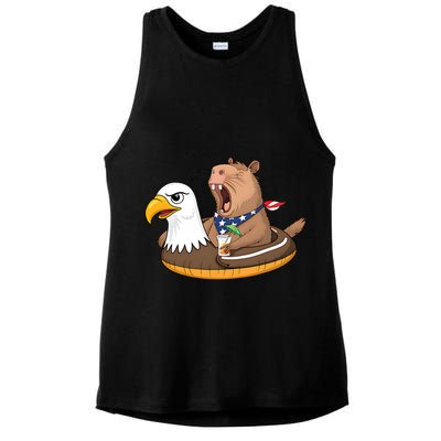 Capybara 4TH Of July Funny Pool Party Ladies PosiCharge Tri-Blend Wicking Tank
