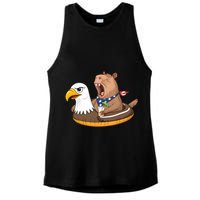 Capybara 4TH Of July Funny Pool Party Ladies PosiCharge Tri-Blend Wicking Tank