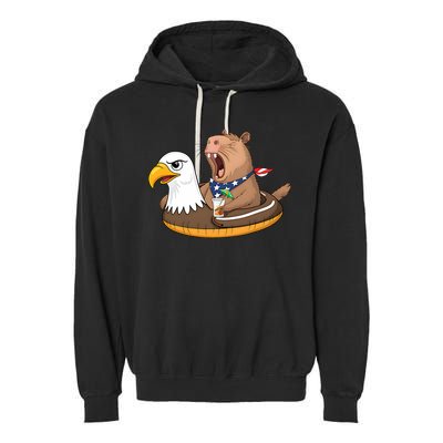 Capybara 4TH Of July Funny Pool Party Garment-Dyed Fleece Hoodie