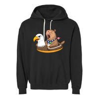 Capybara 4TH Of July Funny Pool Party Garment-Dyed Fleece Hoodie
