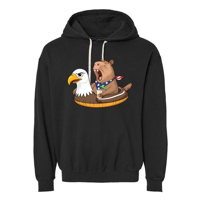 Capybara 4TH Of July Funny Pool Party Garment-Dyed Fleece Hoodie