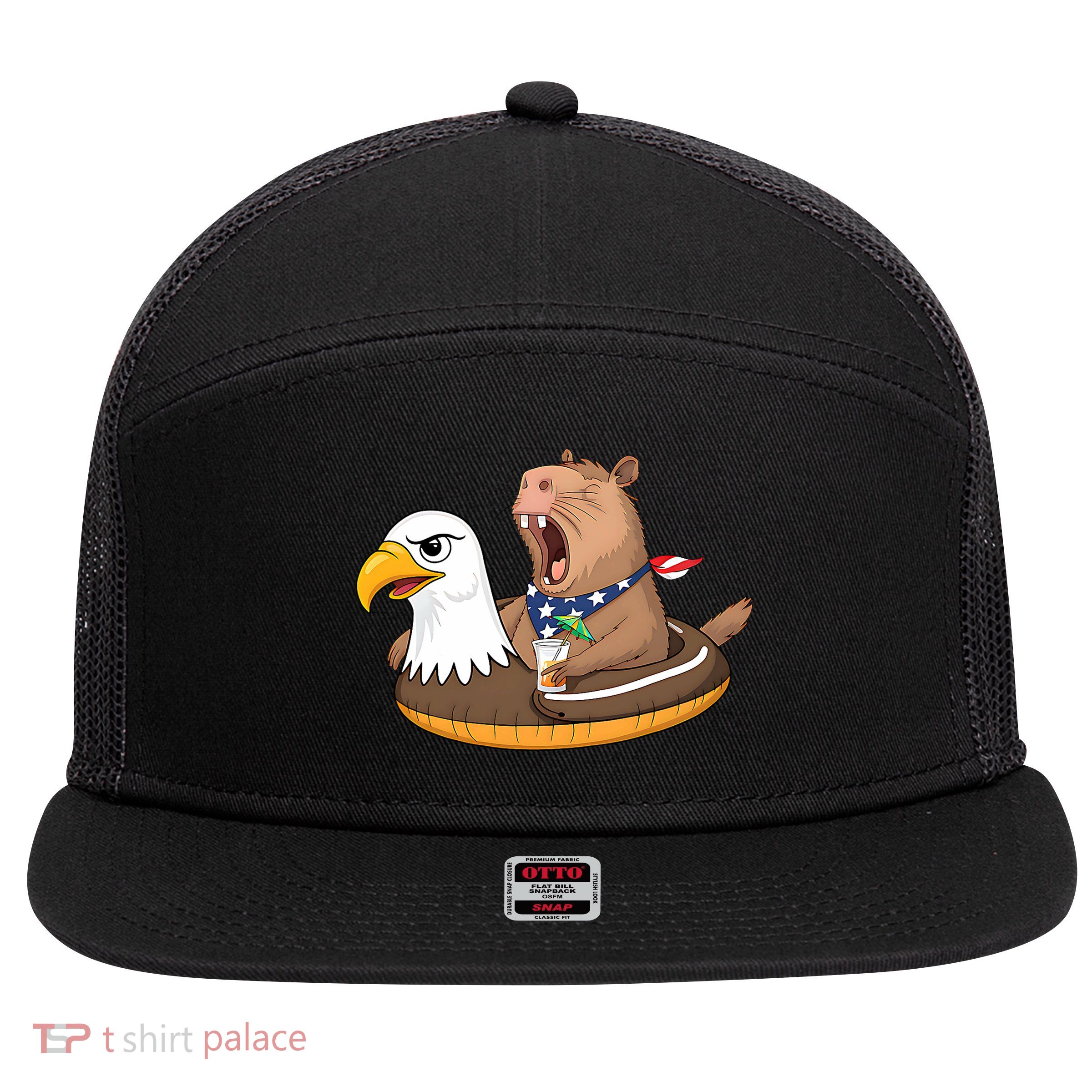 Capybara 4TH Of July Funny Pool Party 7 Panel Mesh Trucker Snapback Hat