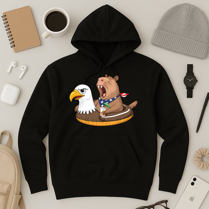Capybara 4TH Of July Funny Pool Party Hoodie