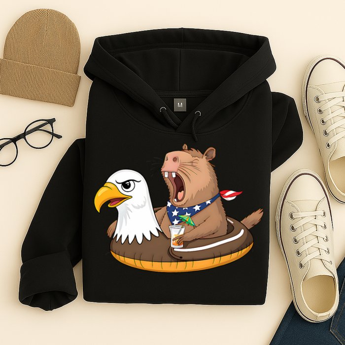 Capybara 4TH Of July Funny Pool Party Hoodie