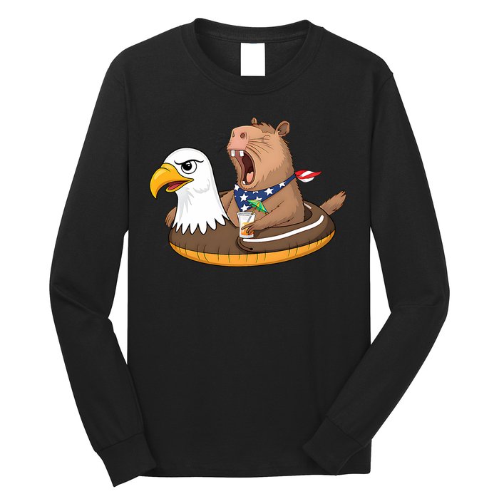 Capybara 4TH Of July Funny Pool Party Long Sleeve Shirt