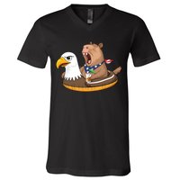 Capybara 4TH Of July Funny Pool Party V-Neck T-Shirt