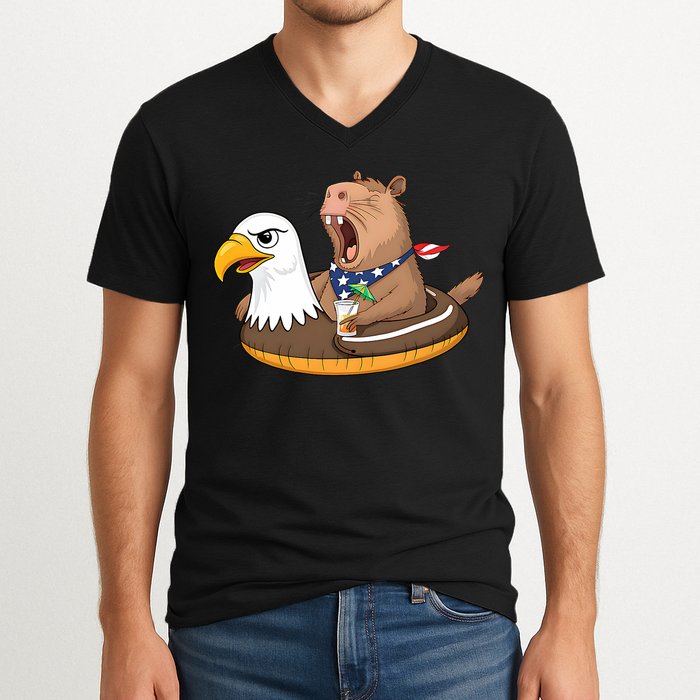 Capybara 4TH Of July Funny Pool Party V-Neck T-Shirt
