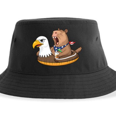 Capybara 4TH Of July Funny Pool Party Sustainable Bucket Hat