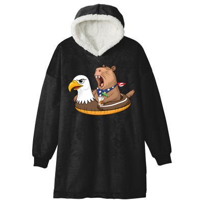 Capybara 4TH Of July Funny Pool Party Hooded Wearable Blanket