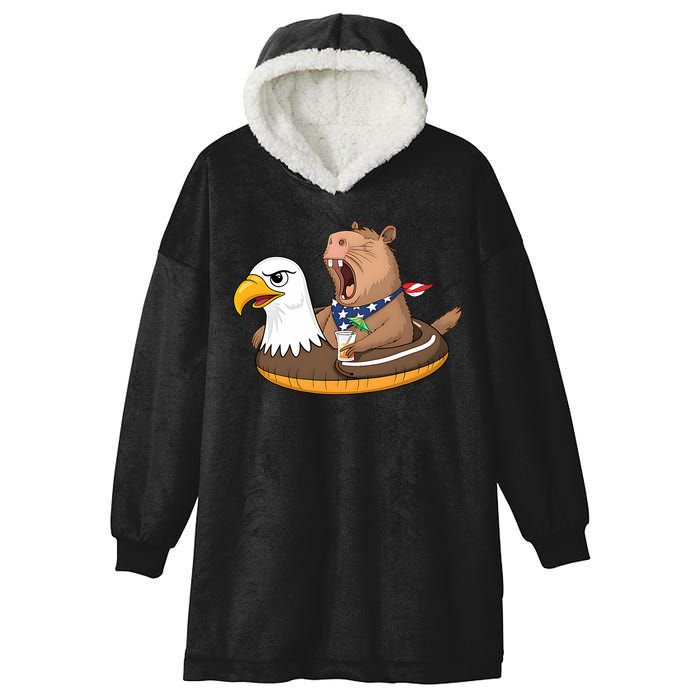 Capybara 4TH Of July Funny Pool Party Hooded Wearable Blanket