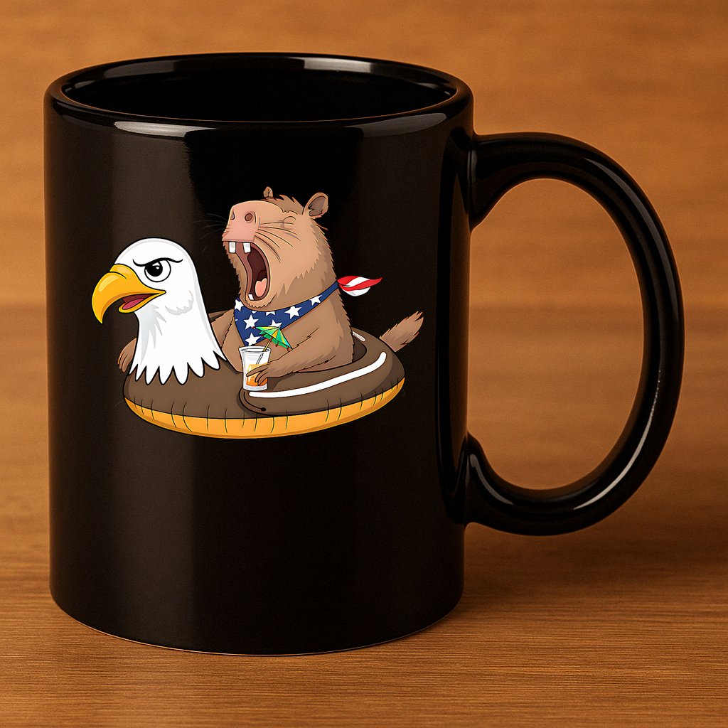 Capybara 4TH Of July Funny Pool Party 11oz C Handle Ceramic Mug