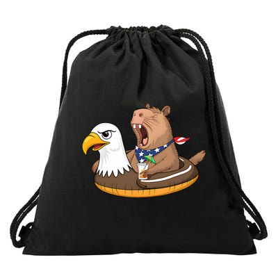 Capybara 4TH Of July Funny Pool Party Drawstring Bag