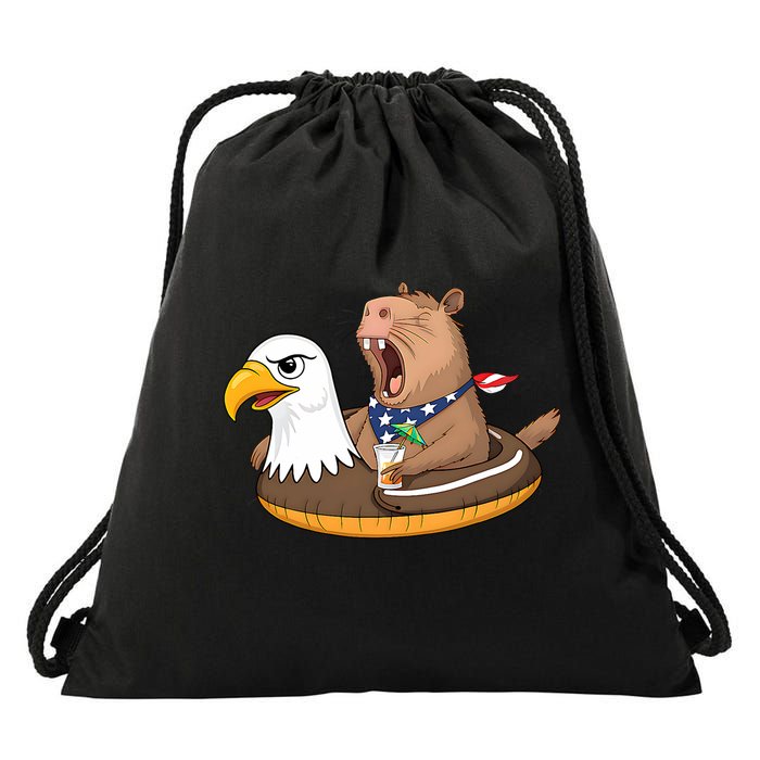 Capybara 4TH Of July Funny Pool Party Drawstring Bag