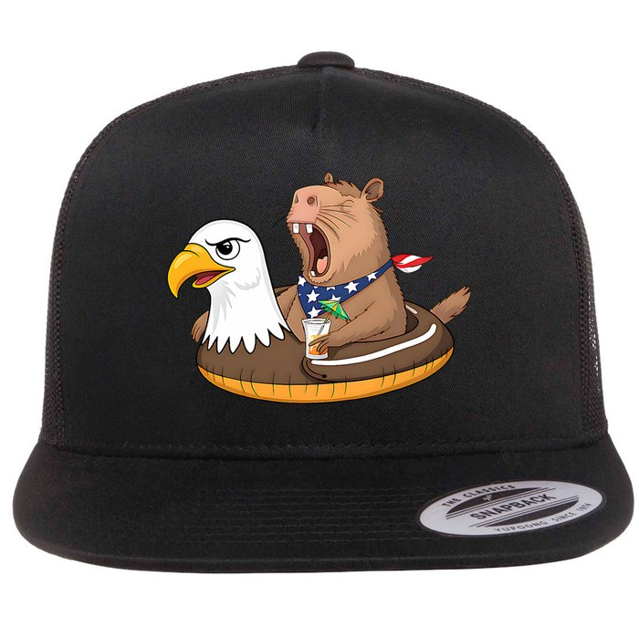 Capybara 4TH Of July Funny Pool Party Flatbill Hat
