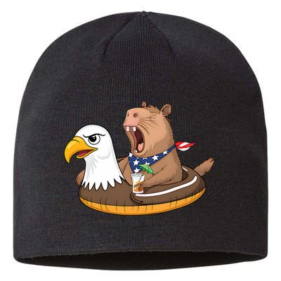 Capybara 4TH Of July Funny Pool Party Sustainable Beanie