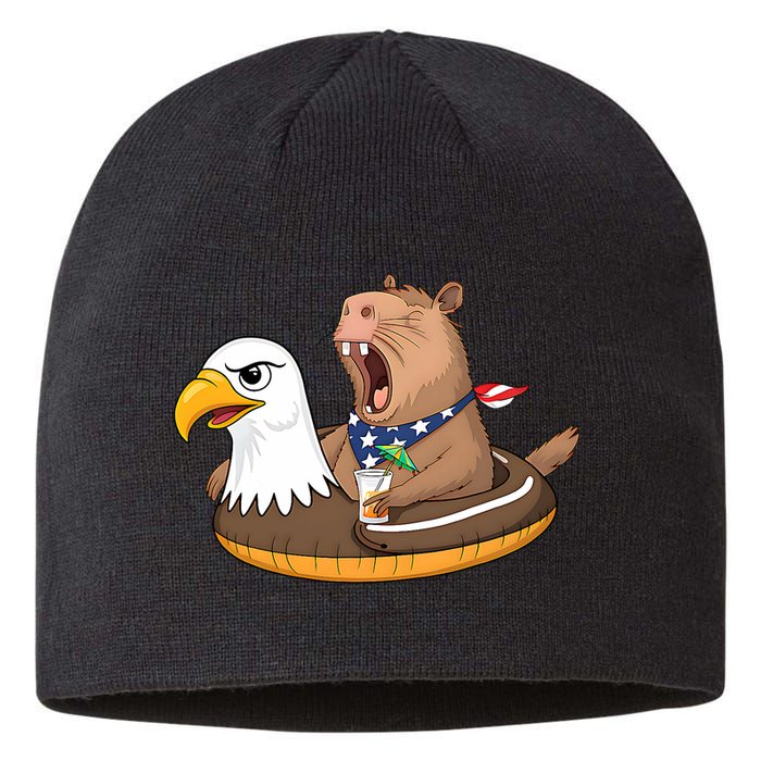 Capybara 4TH Of July Funny Pool Party Sustainable Beanie