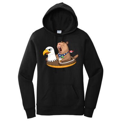Capybara 4TH Of July Funny Pool Party Women's Pullover Hoodie
