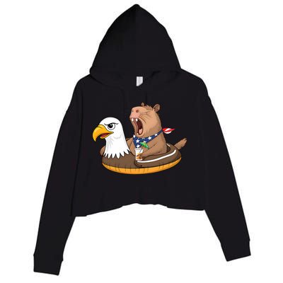 Capybara 4TH Of July Funny Pool Party Crop Fleece Hoodie