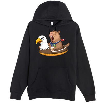 Capybara 4TH Of July Funny Pool Party Premium Pullover Hoodie
