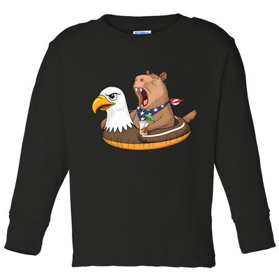 Capybara 4TH Of July Funny Pool Party Toddler Long Sleeve Shirt