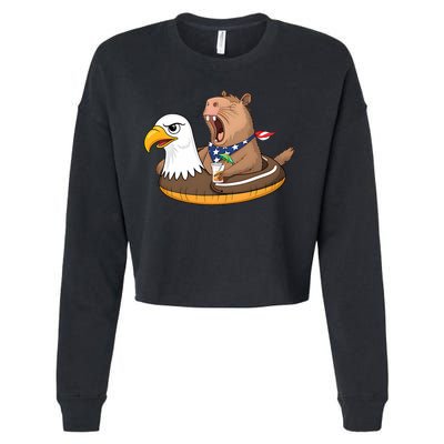 Capybara 4TH Of July Funny Pool Party Cropped Pullover Crew