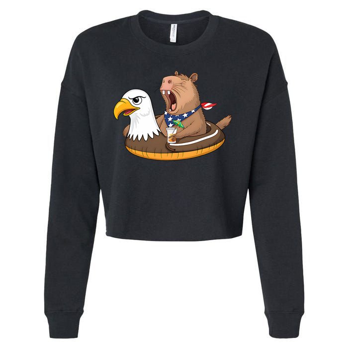 Capybara 4TH Of July Funny Pool Party Cropped Pullover Crew