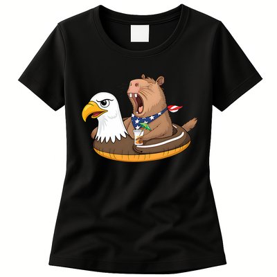 Capybara 4TH Of July Funny Pool Party Womens T-Shirt
